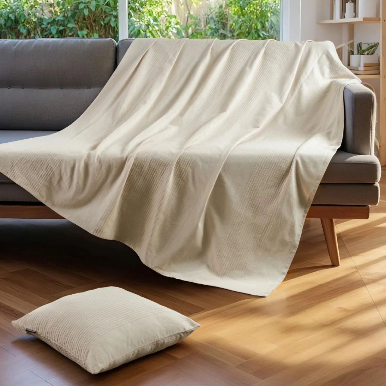 EMINZA Couvre-lit coton tissé (220 x 250 cm) Léa pampa Beige Clearance