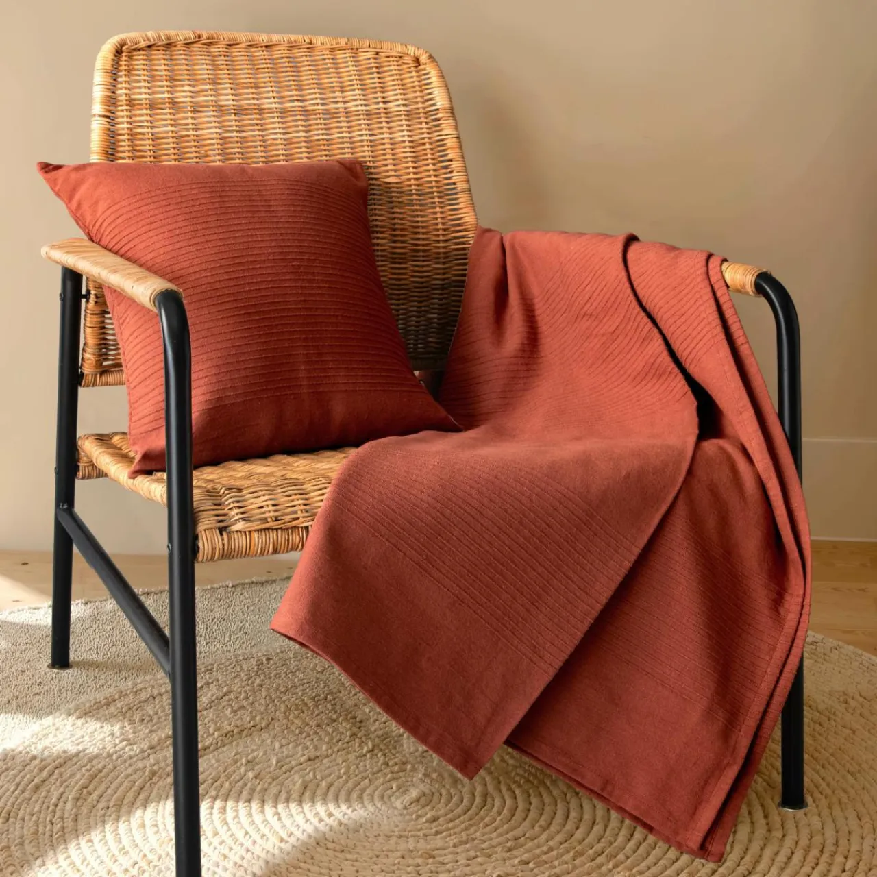 EMINZA Couvre-lit coton tissé (220 x 250 cm) Léa Terracotta Hot