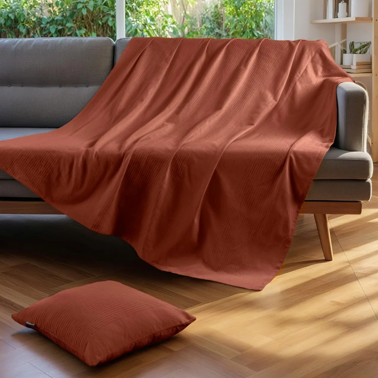 EMINZA Couvre-lit coton tissé (220 x 250 cm) Léa Terracotta Hot