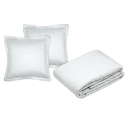 STOF Couvre-lit matelassé et deux taies d'oreiller (240 x 220 cm) Cléo Blanc Hot