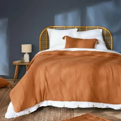 EMINZA Couvre-lit matelassé gaze de coton (180 x 240 cm) Gaïa Abricot Discount