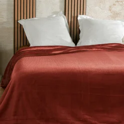 LINDER Couvre lit velours (240 x 260 cm) Gaufré Terracotta Hot