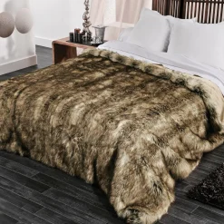LINDER Couvre-lit (230 x 250 cm) Imitation fourrure Grizzly Marron Online