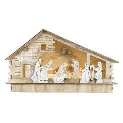 BLACHERE Crèche de Noël complète et lumineuse en bois (H17 cm) Sainte-Augusta Naturel New