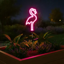 KAEMINGK Décoration lumineuse Solaire à piquer au sol (H74 cm) néon Flamant Rose Hot