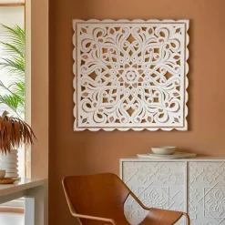 EMINZA Décoration murale en bois (L80 cm) Mandala patiné Blanc Hot