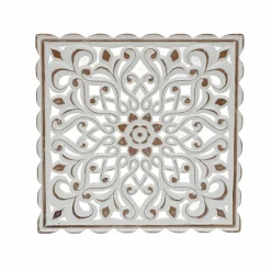 EMINZA Décoration murale en bois (L80 cm) Mandala patiné Blanc Hot