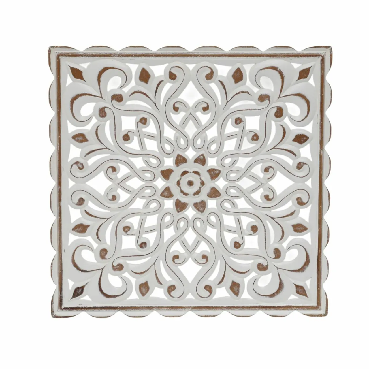 EMINZA Décoration murale en bois (L80 cm) Mandala patiné Blanc Hot