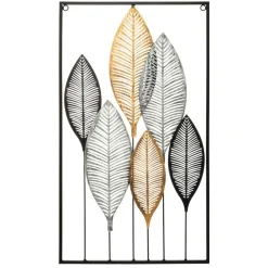 ATMOSPHERA Décoration murale en métal (H65 cm) Feuilles et Or Noir Hot