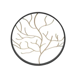 EMINZA Décoration murale ronde en métal (D28 cm) Arbre contemporain et doré Noir Best