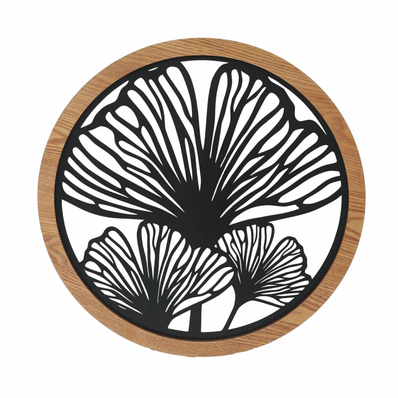 EMINZA Décoration murale ronde en métal (D60 cm) Ginkgo Noir Best