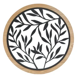 EMINZA Décoration murale ronde en métal (D60 cm) Éclat de Feuille Noir Outlet