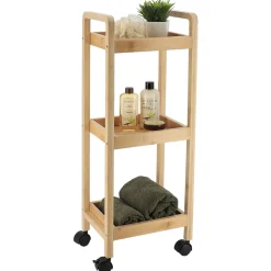 TENDANCE Desserte à roulettes 3 niveaux (H79 cm) Bambou Naturel New