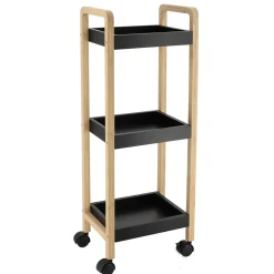 TENDANCE Desserte à roulettes 3 niveaux (H79 cm) Bambou Noir New