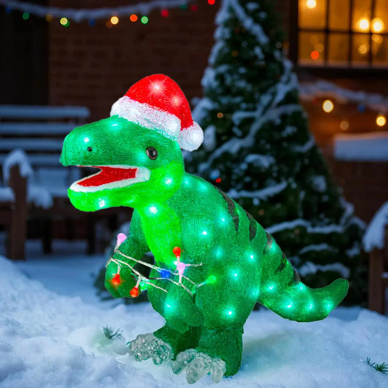 EMINZA Dinosaure lumineux 80 LED (H47 cm) Rex Blanc froid New