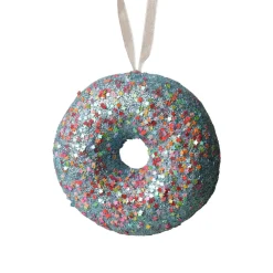 KAEMINGK Donut de Noël à suspendre (D9 cm) Gourmandise pailleté Bleu New