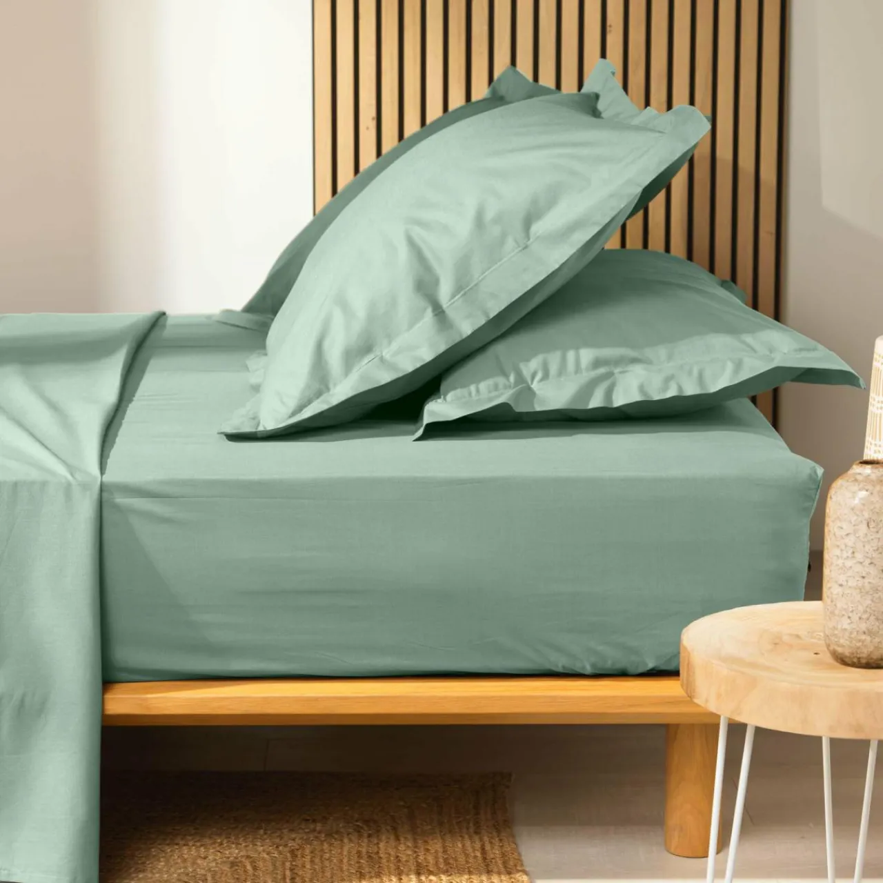 DOUCEUR D'INTERIEUR Drap housse coton bio (180 x 200 cm) Biolina Vert sauge Online