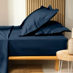 DOUCEUR D'INTERIEUR Drap housse coton bio (160 x 200 cm) Biolina Bleu nuit New