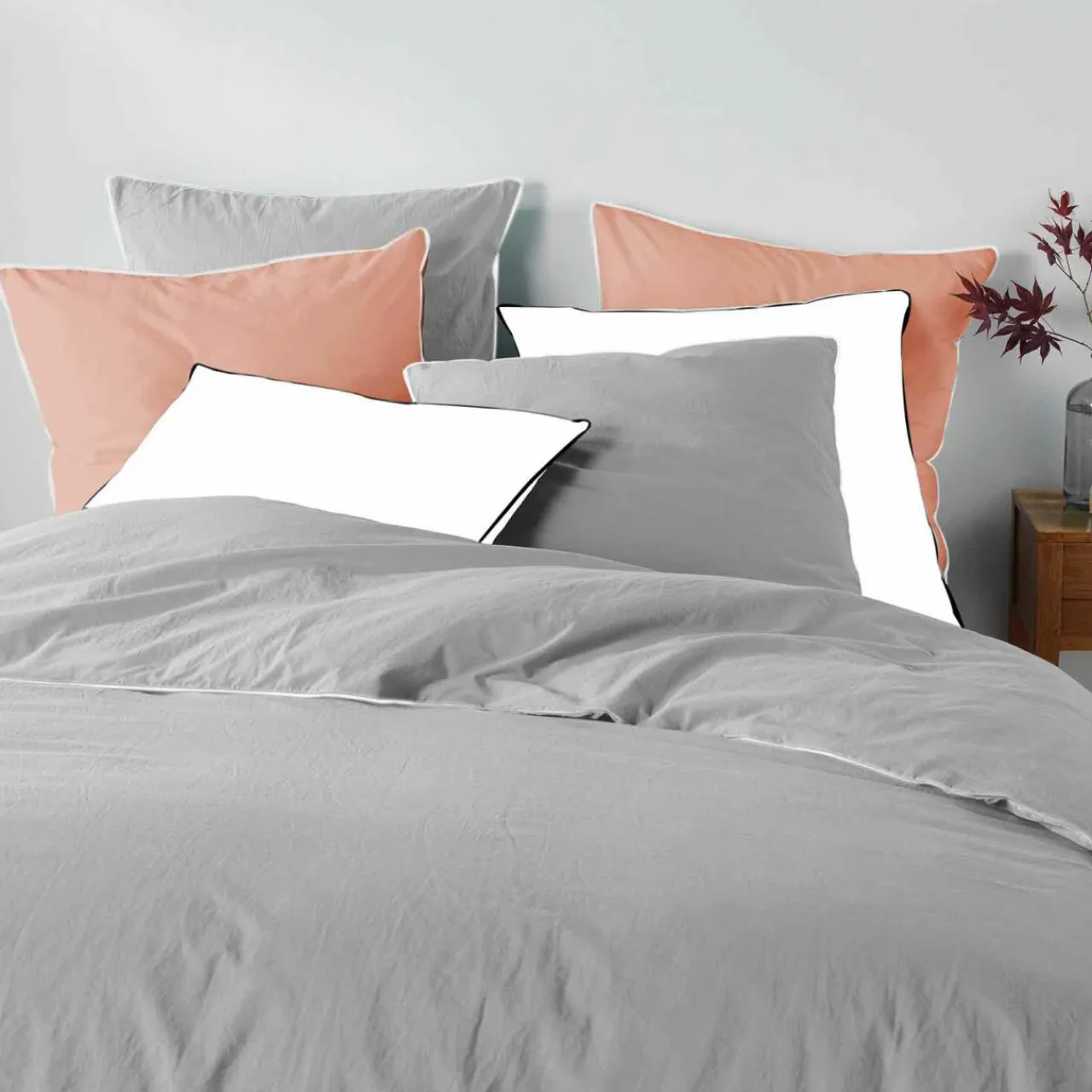 DOUCEUR D'INTERIEUR Drap housse coton lavé (160 x 200 cm) Linette Gris