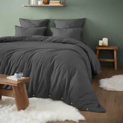 EMINZA Drap housse flanelle de coton (140 x 190 cm) Théa Gris Anthracite Clearance