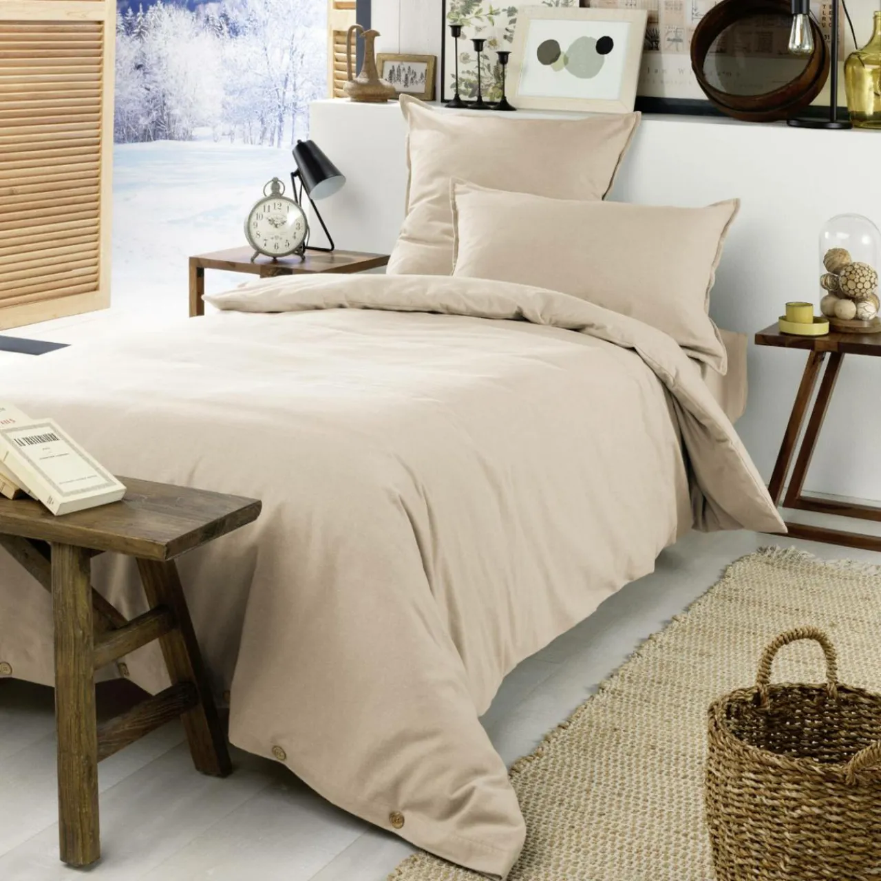 EMINZA Drap housse flanelle de coton (90 x 190 cm) Nina Beige Best