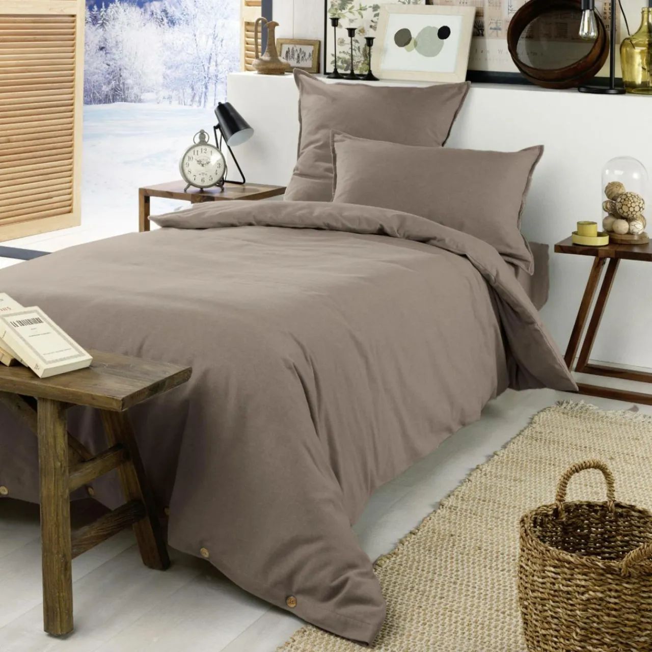 EMINZA Drap housse flanelle de coton (90 x 190 cm) Nina Ficelle New