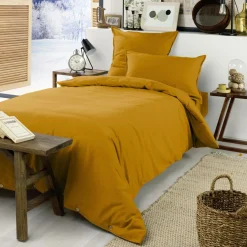 EMINZA Drap housse flanelle de coton (90 x 200 cm) Nina Jaune ocre Clearance