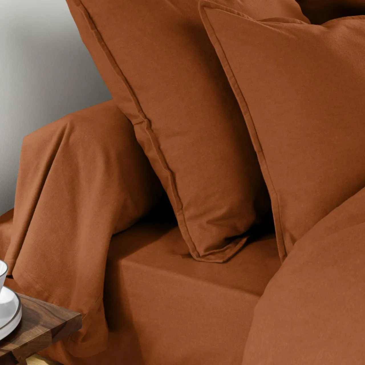 EMINZA Drap housse flanelle de coton (90 x 190 cm) Théa Terracotta Outlet