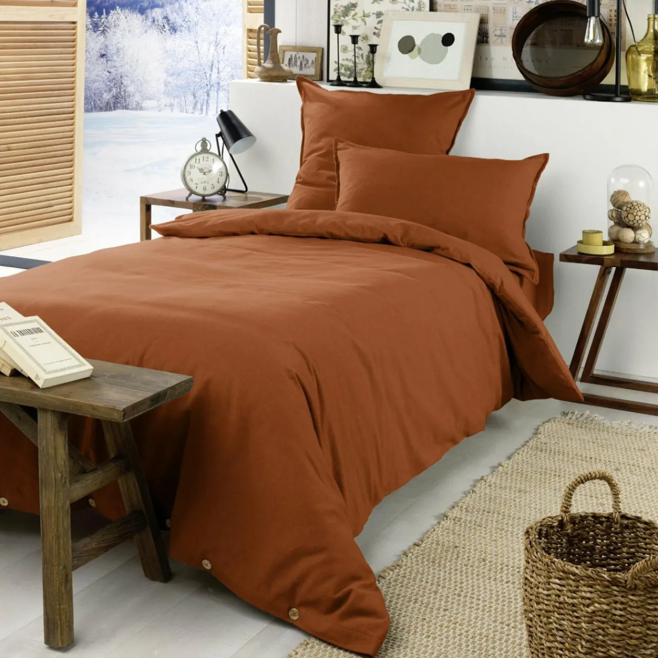 EMINZA Drap housse flanelle de coton (90 x 190 cm) Théa Terracotta Outlet
