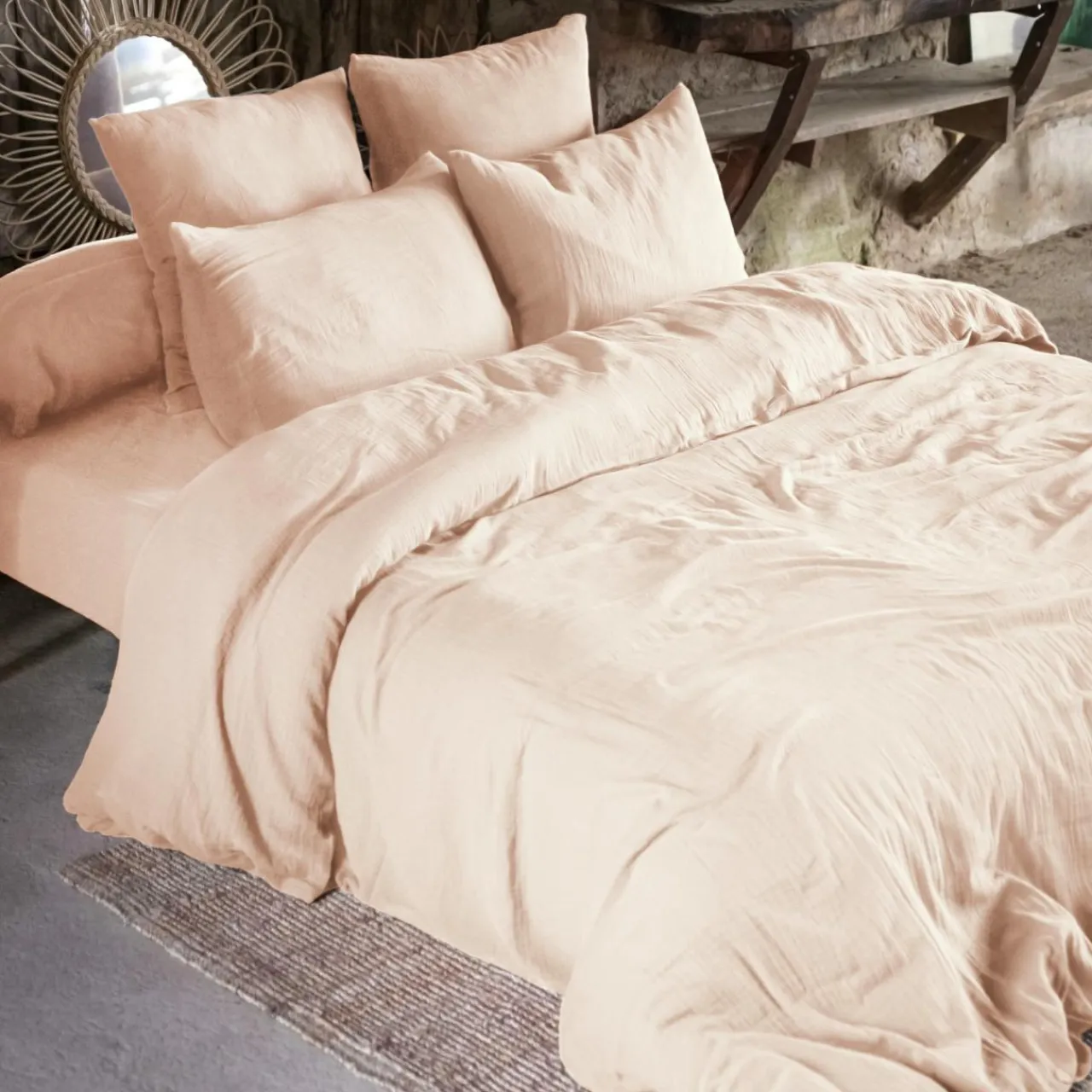 EMINZA Drap housse gaze de coton (160 x 200 cm) Gaïa Rose poudré Online