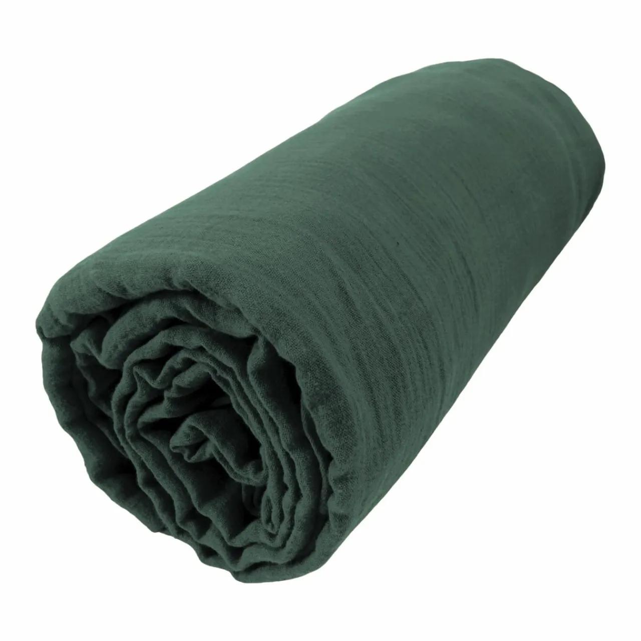 EMINZA Drap housse gaze de coton (160 x 200 cm) Gaïa Vert sapin Discount
