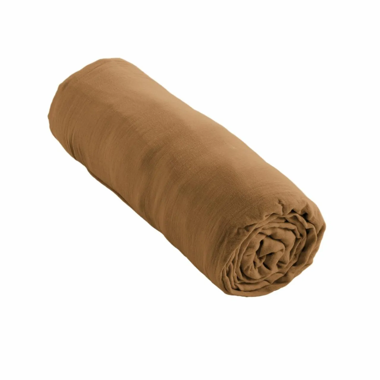 EMINZA Drap housse gaze de coton (160 x 200 cm) Gaïa Camel Hot