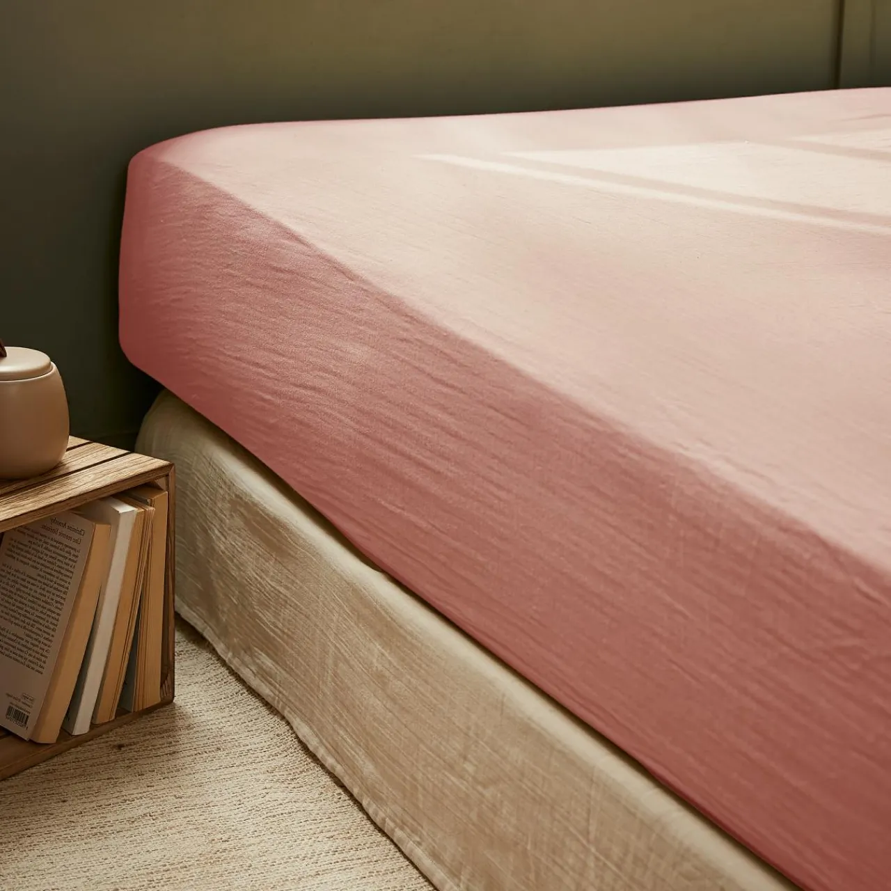 EMINZA Drap housse gaze de coton (140 x 190 cm) Gaïa Rose Pêche Clearance