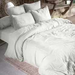 EMINZA Drap housse gaze de coton (180 x 200 cm) Gaïa Gris nuage Gris clair Sale
