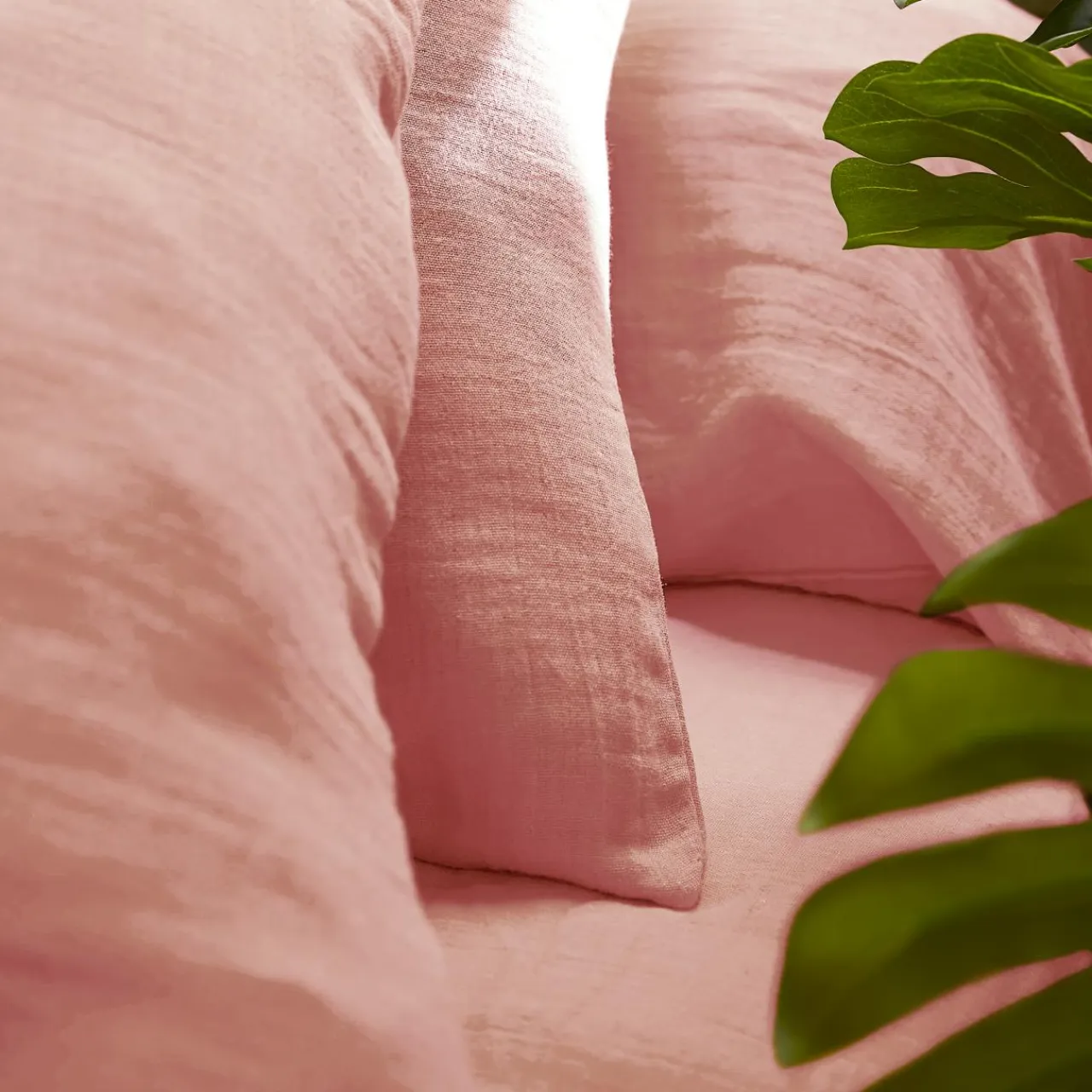 EMINZA Drap housse gaze de coton (180 x 200 cm) Gaïa Rose Pêche Clearance