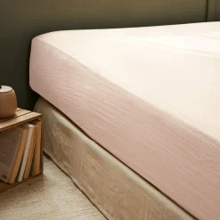 EMINZA Drap housse gaze de coton (140 x 190 cm) Gaïa Rose poudré Hot