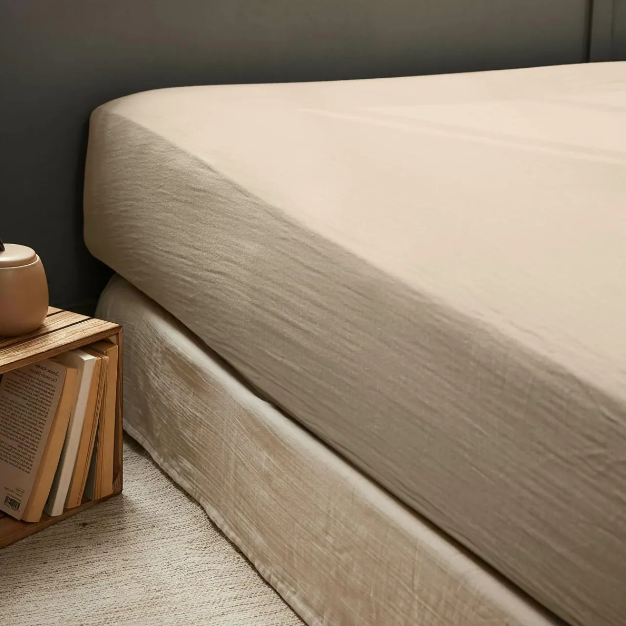 EMINZA Drap housse gaze de coton (90 x 200 cm) Gaïa Ficelle Best