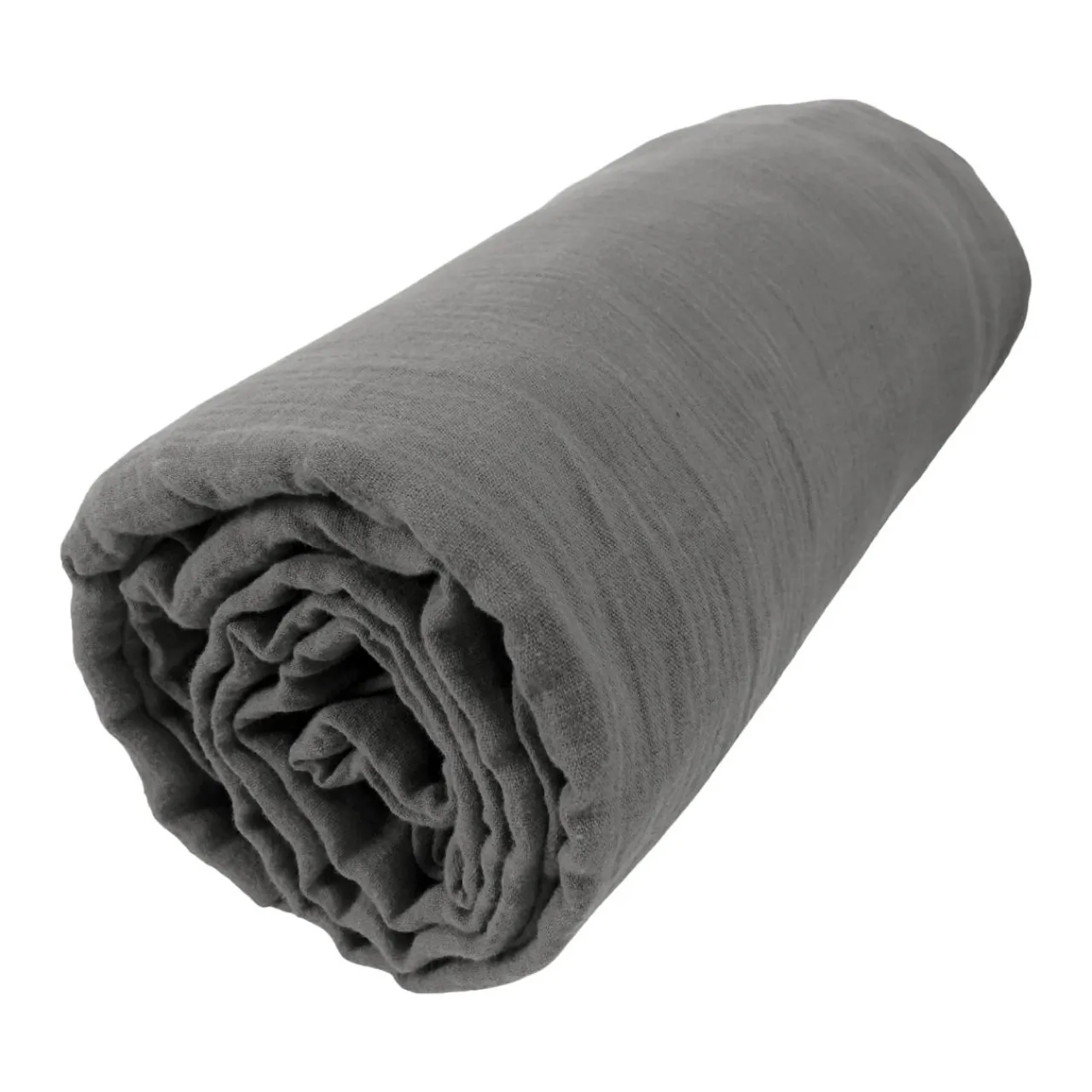 EMINZA Drap housse gaze de coton (160 x 200 cm) Gaïa Gris granit Gris foncé Discount