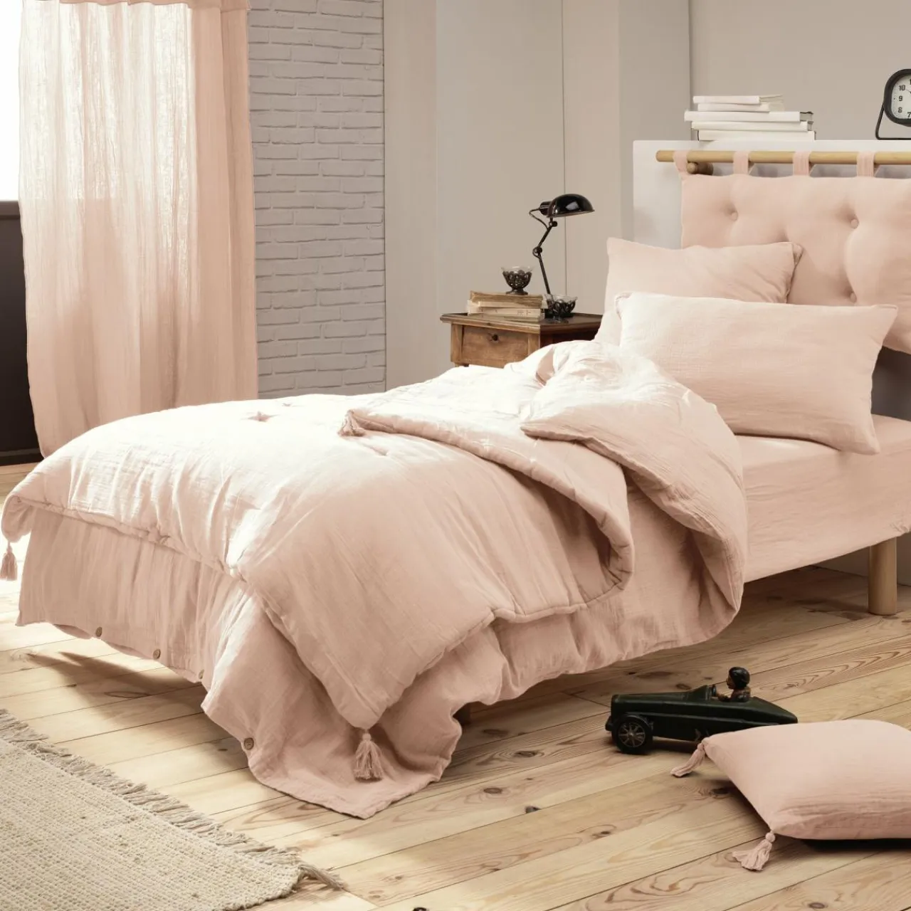 EMINZA Drap housse gaze de coton (90 x 190 cm) Gaïa Rose poudré Outlet