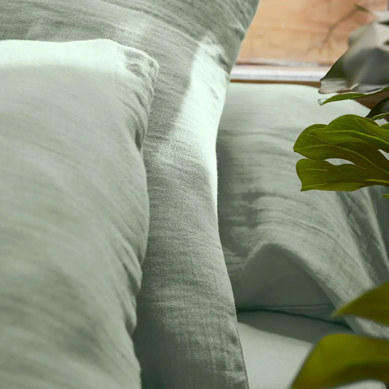 EMINZA Drap housse gaze de coton (140 x 200 cm) Gaïa Vert Eucalyptus Hot