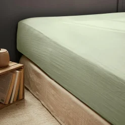 EMINZA Drap housse gaze de coton (90 x 190 cm) Gaïa Vert tilleul