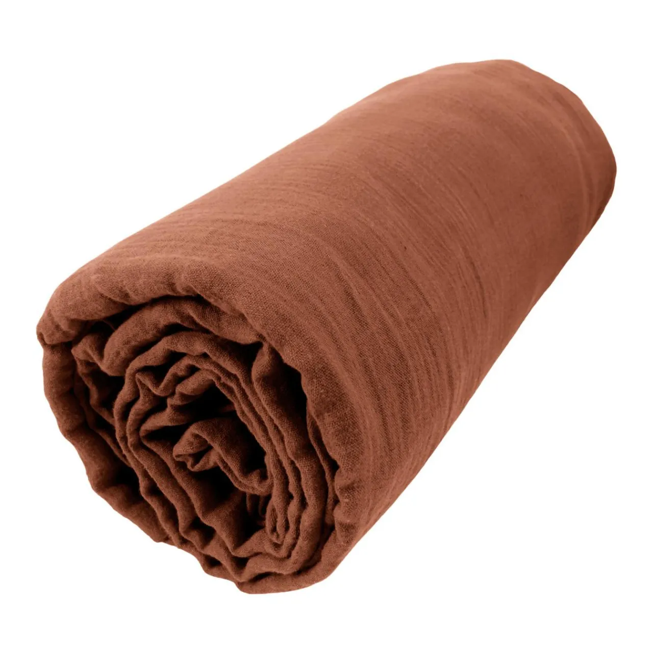 EMINZA Drap housse gaze de coton (140 x 200 cm) Gaïa Terracotta New