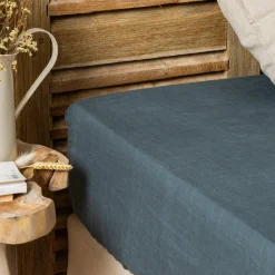 EMINZA Drap housse lin lavé (160 x 200 cm) Louise Gris ardoise Clearance