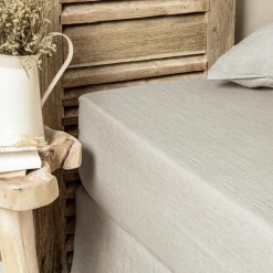 EMINZA Drap housse lin lavé (160 x 200 cm) Louise Beige Discount