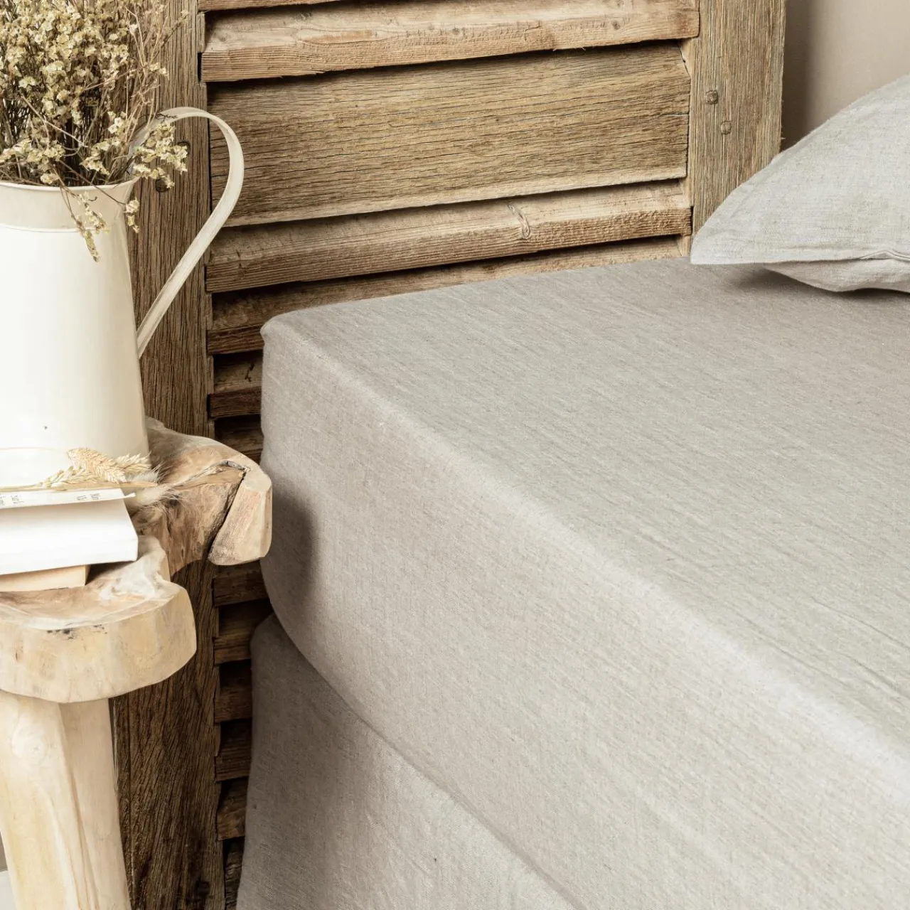 EMINZA Drap housse lin lavé (160 x 200 cm) Louise Beige Discount