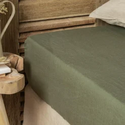 EMINZA Drap housse lin lavé (180 x 200 cm) Louise Vert romarin Discount