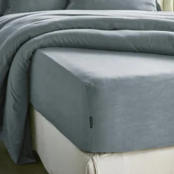 EMINZA Drap housse lyocell Tencel™ lavé (160 x 200 cm) Olivia stone Bleu New
