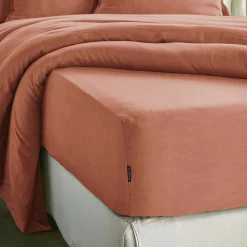 EMINZA Drap housse lyocell Tencel™ lavé (140 x 200 cm) Olivia Terracotta Hot