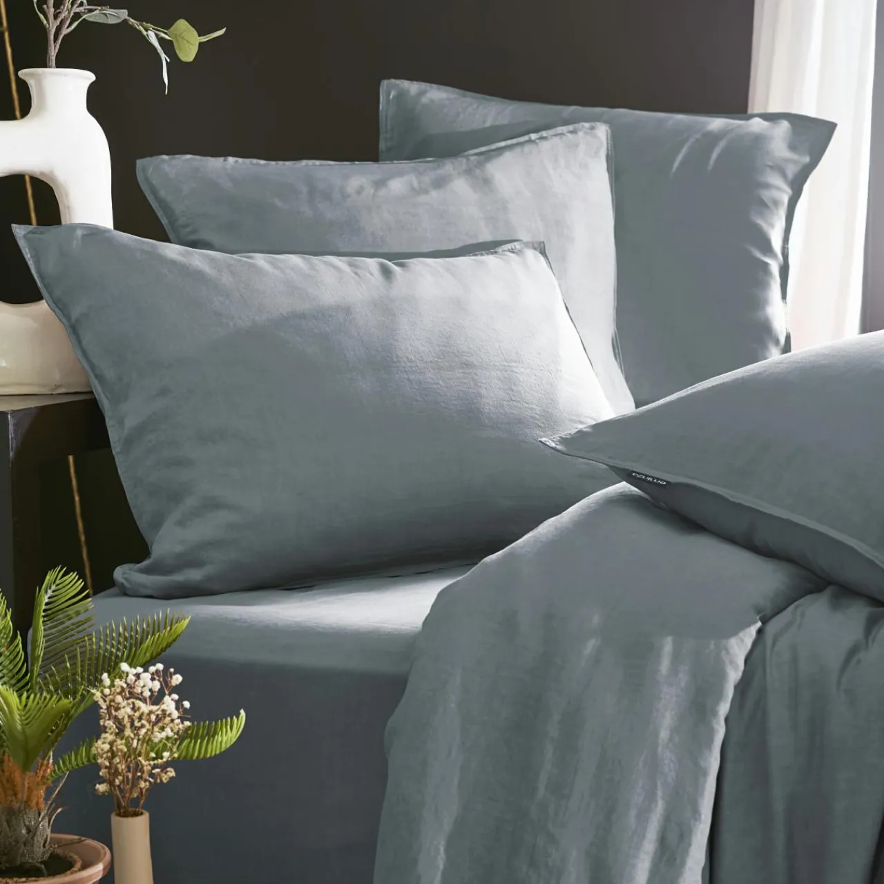 EMINZA Drap housse lyocell Tencel™ lavé (200 x 200 cm) Olivia stone Bleu Outlet