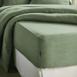EMINZA Drap housse lyocell Tencel™ lavé (90 x 200 cm) Olivia Vert romarin